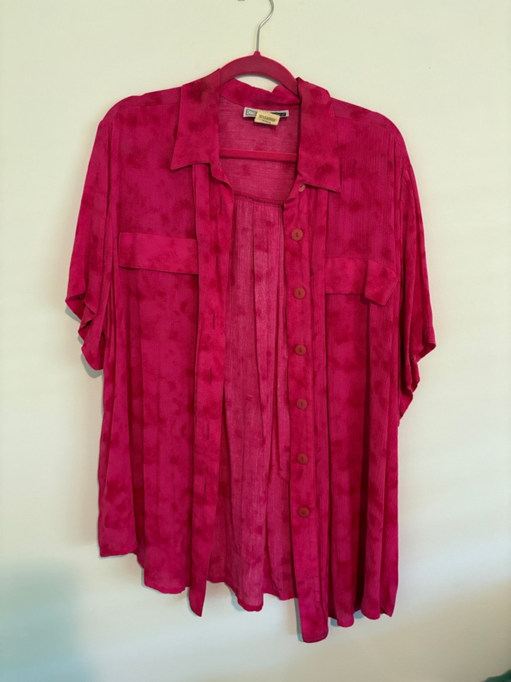 Vintage Vibrant Fuchsia Button-Down coverup